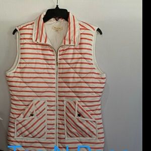 Tea n Rose Stripe Sleeveless Zip Front Quilted Vest Front Pockets Button
